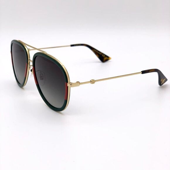 BRAND NEW GUCCI Unisex GG0062S 003 Gold Gold Green Sunglasses - Picture 8 of 15